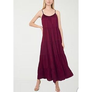 Sam & Jess Deep Mulberry Spaghetti Strap Satin Maxi Dress Large #779